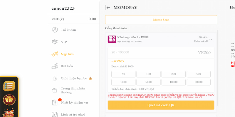 Giới thiệu nạp tiền bằng Momo Pay